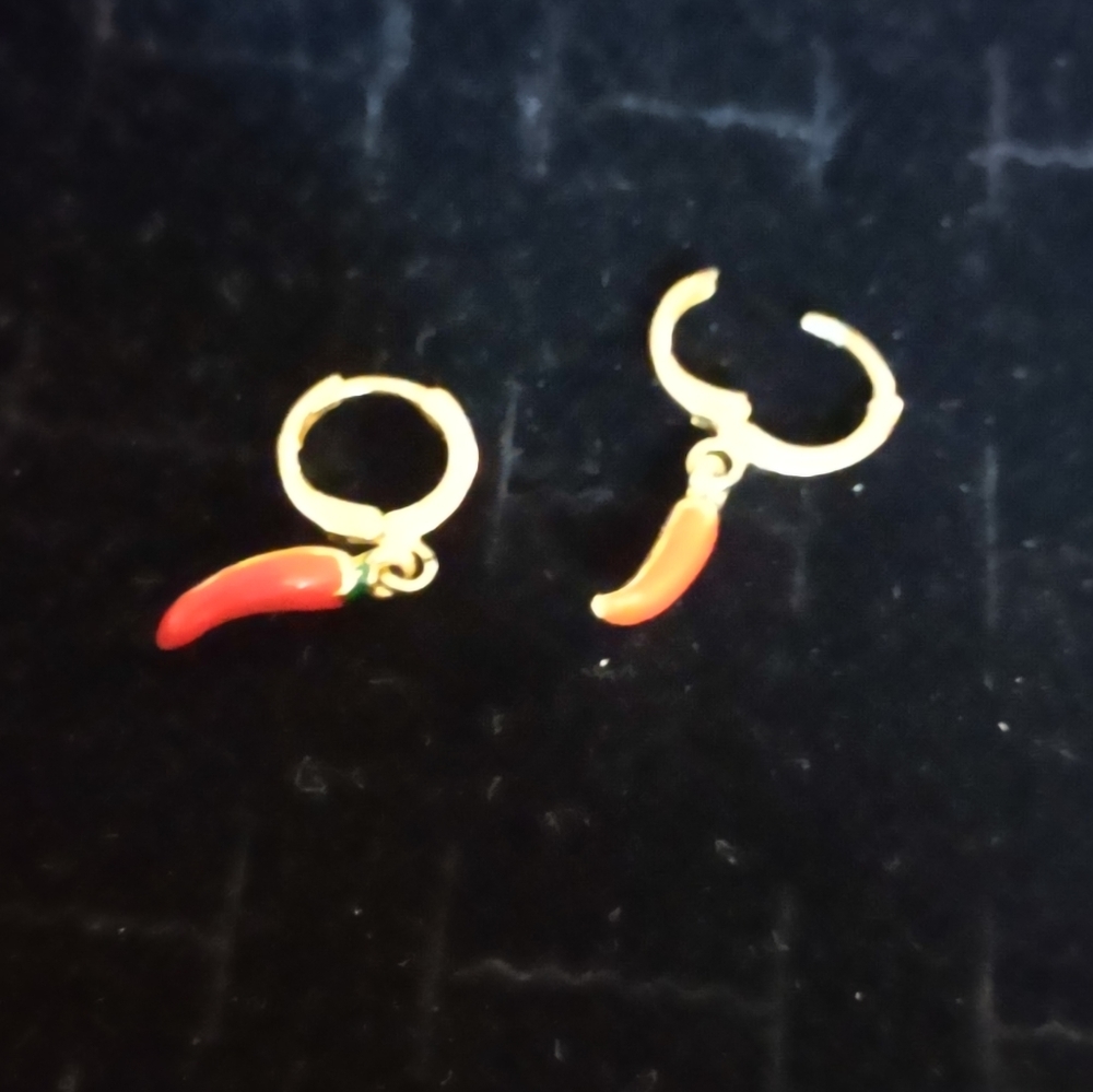 Gold Tone Red Chili Pepper Earrings